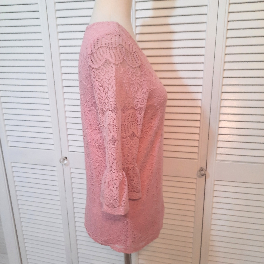 Adrianna papell pink lace bell sleeve top blouse sz small *D3 - Picture 3 of 8